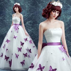 Quality Off The Shoulder Purple Sashes Purple Butterfly Floor Length Organza Wedding Dress TSJY174 for sale