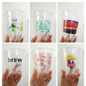 Lesense Custom logo Print Caliber 90mm 12/16/24 oz PET Plastic Cups for Cold