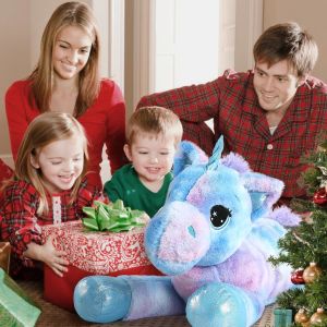 MorisMos 32in Giant Rainbow Blue Unicorn Stuffed Animal Toys Cute Soft Plush for