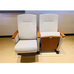 Commercial Auditorium Padded Church Chairs Wooden Finish Seat