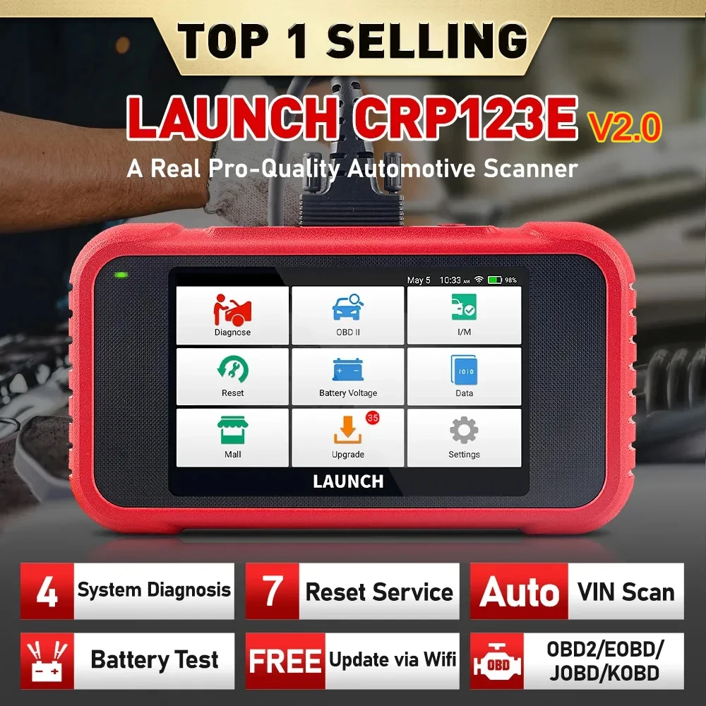 2024 New- LAUNCH X431 CRP123E V2.0 Car OBD2 Diagnostic Tools Auto OBD Scanner ABS SRS Engine AT+ 7 Reset Service Free Up