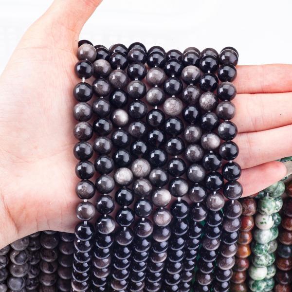 8mm Silver Obsidian Gemstone Beads Healing Crystal Stone Beads For Jewelry Making