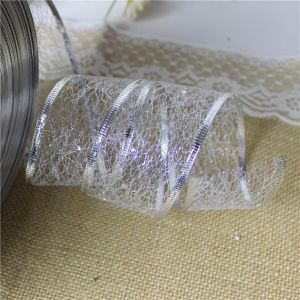 Glitter Wired Edge Ribbon For Christmas Holiday Decoration Metallic Organza Mesh