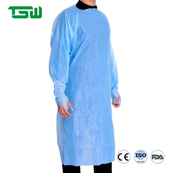 Buy Lightweight Long Sleeve Disposable CPE Gowns Blue With Thumb Hook at wholesale prices