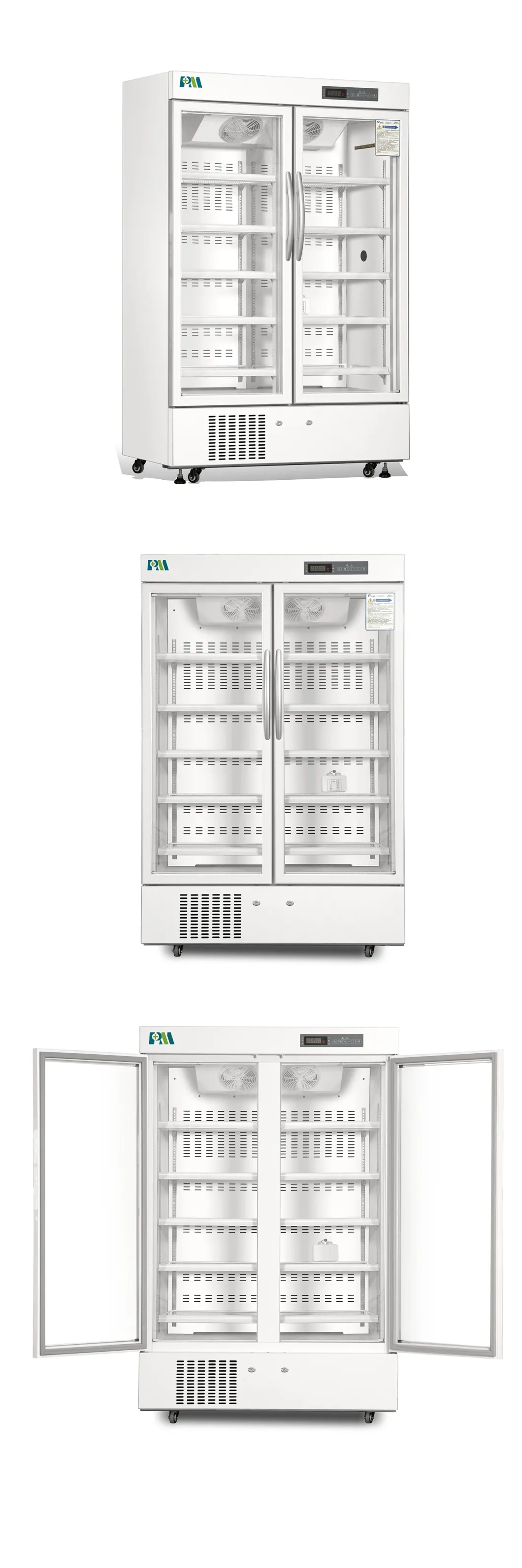 Large Capacity 656L Side by Side Door Vertical Stand Medical Pharmacy Vaccine Refrigerator 2-8 Degrees