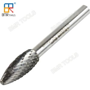 Quality BMR TOOLS Dia 8mm Tungsten Solid Carbide Flame Shape Type H Rotary Burrs Double thread with 6mm Shank for sale