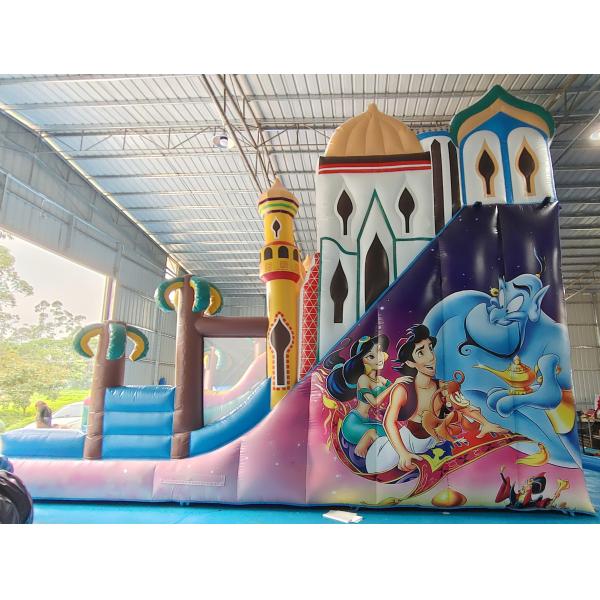 High Quality Outdoor Digital Printing Inflatable Slide Princess Lamp Of Aladdin Cartoon Inflatable Castle For Kids