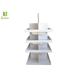 4 Tier Paper Retail Floor Display Shelves Square White Lamination Finish