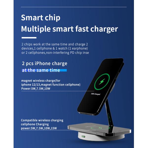 3 Level LED Night Light Wireless Double Charging Stand With Short Circuit Protection