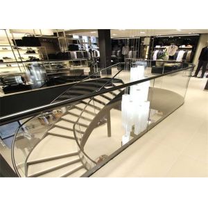Commercial Stainless Steel Staircase With Tempered Glass Railing PRC-20
