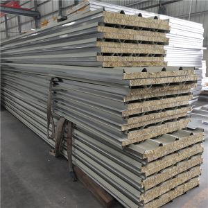 China easy assemble strong 960mm rock wool sandwich panel with steel strip both side on sale