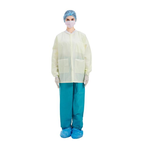 Buy Hospital Non Woven Disposable Lab Coats With Cuffs And Neckline at wholesale prices