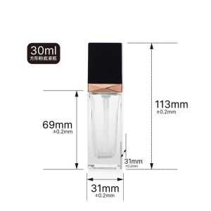 Custom Cosmetic Packaging 30ml Square Clear Frosted Empty Foundation Glass