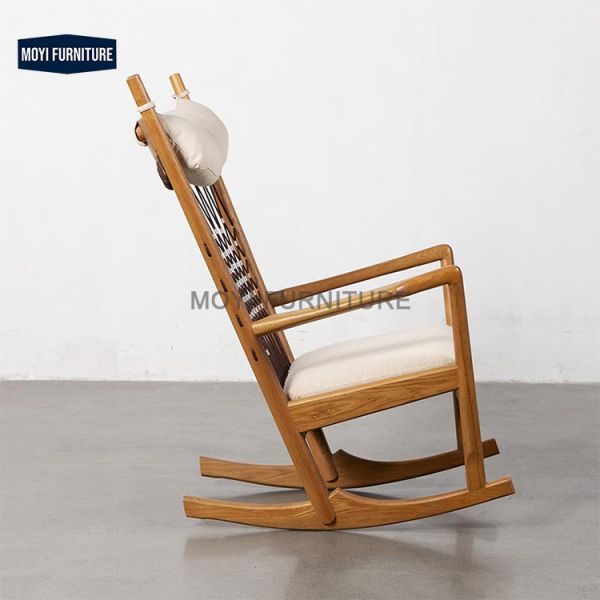 Leisure Chair with Solid Wood Legs Rocking Lounge Chair Wooden Rattan Arm Chairs Living Room Luxury Modern Reclining Sofa