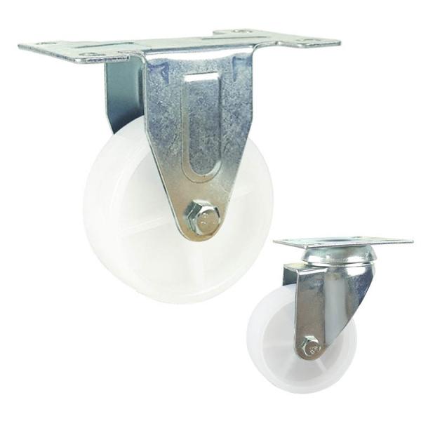 Buy 4inch Solid Wheel Screw Fixed Rigid Plate White PP Light Duty Casters For Misting Fans at wholesale prices