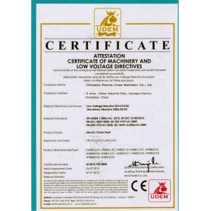Chongqing Shanyan Crane Machinery Co., Ltd. Certifications