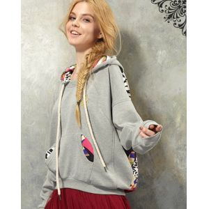 Ladies Hooded Sweatshirts , White Loose Fashion Jersey
