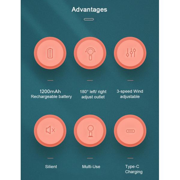 Bladeless Portable USB Handheld Fan 10hrs Outdoor Cooling 180 Degree Rotation