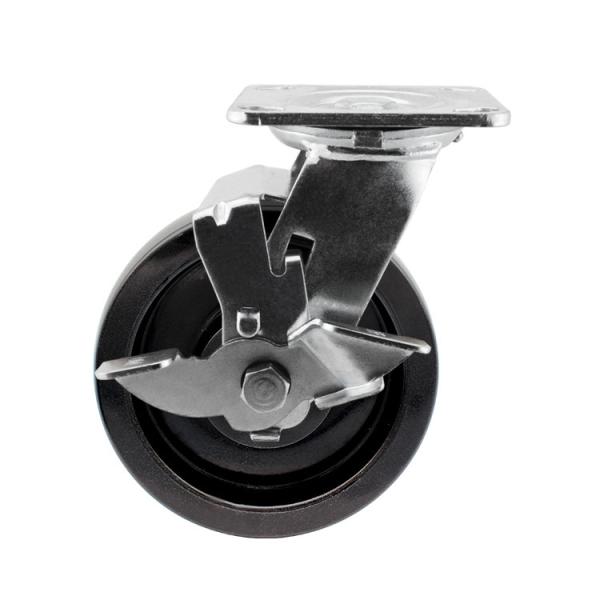 Buy Swivel Plate Heavy Duty Casters Trolley Wheels With Side Lock 125x50mm Black Hard Glass Filled Nylon Wheel at wholesale prices
