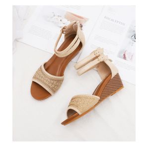 BS053 Amazon Rhinestone Bohemian Summer New Rear Zipper Open Toe Roman Shoes