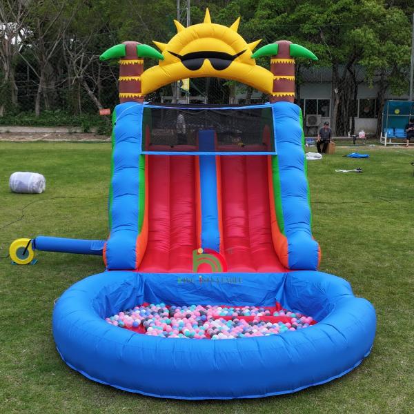Double Lane PVC Inflatable Water Slide Combo With Pool Obstacle Climb Inflatable Pool Slides