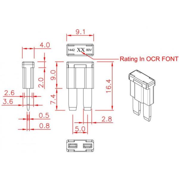 80VDC ATA Tiny Micro2 Style Automotive Blade Fuses Micro 2 Long Leg Plug In Insert Type 1