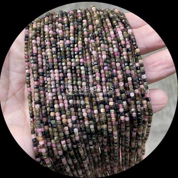 Natural Polished Square Cut Gemstone Beads Silver Obsidian Sunstone for Jewelry Making