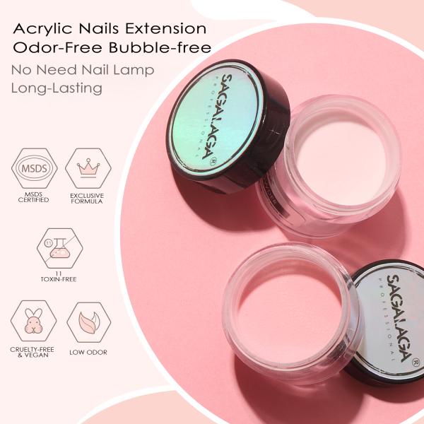 10g 30g 50g Capacity SAGALAGA Glitter Acrylic Powder No Lamp Needed for Professional Results