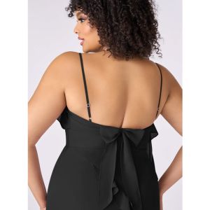 Excellent Plus Size Black Chiffon Bridesmaid Dress Sheath Spaghetti Straps