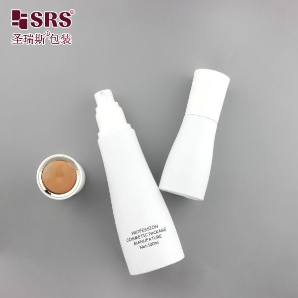 GL023 30ml 100ml 120ml Unique Shape Waist Painted Frosted Matte Finished Bottle With Lotion Pump Toner Plug Packaging