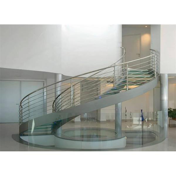Residential Metal Spiral Staircase Stainless Steel Railing Laminated Glass Treads