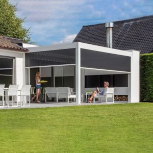 China Rain Sensor Hidden Drainage Electric Automatic Aluminum Roof Pergola on sale