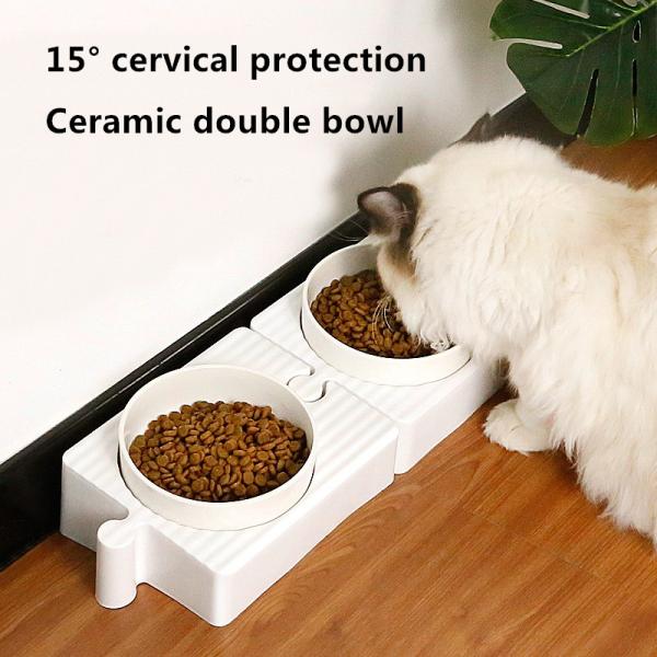 Ceramic Double Pet Feeder Bowls Prevent Knock Protect Cervical Vertebra