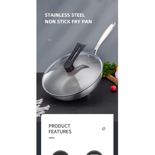 High Capacity Honeycomb Kitchen Frypan Non Stick Stainless Steel With Lid