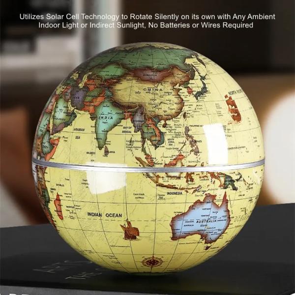 Solar Powered Spinning Globe Vintage New Energy Teaching Appliance Or Office Decoration