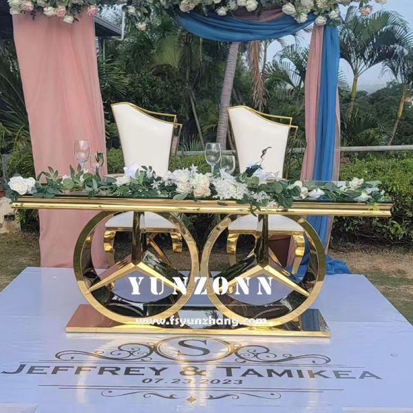 Modern Gold Rectangular Dining Table with Benz Base Luxury Wedding Event Furniture for Outdoor and Hotel Use Glass/MDF Top