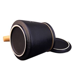 Ceramic Wood Handle Frosted Retro Tea Cup With Separator