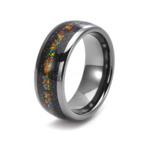 Silver 8mm Dome Nebula Rings Tungsten Colorful Opal Inlay Ring Blue Sandstone Inlay Galaxy Wedding Ring for Men