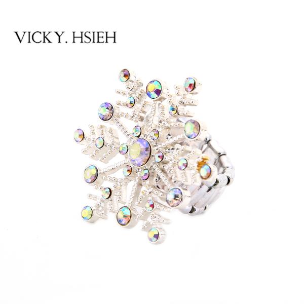 Buy VICKY.HSIEH Silver Tone Crystal AB Rhinestone Snowflake Stretch Rings at wholesale prices