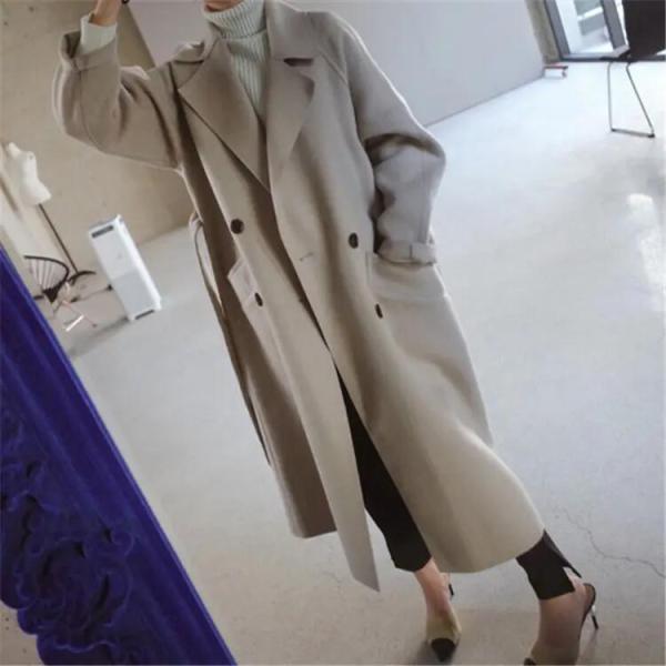 Autumn Winter Solid Color Korean Loose Wool Coats for Ladies Women Lady Jacket