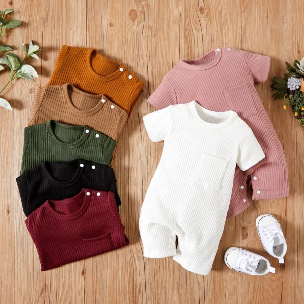 Buy Custom Design Cotton Baby Clothes Baby Boy Romper Rib Knitting Unisex Onesie Short Sleeve Soft Clothes Baby Bodysuit at wholesale prices