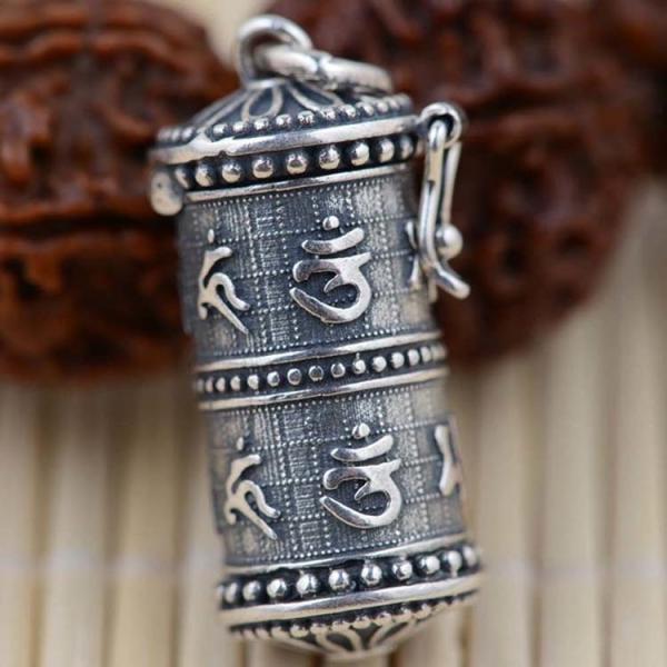 925 Silver Retro The Six Syllable Mantra Kwu Box Pendant Necklace for Women Men(SY11119)