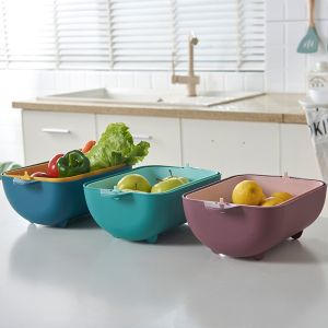 ODM PP Double Fruit And Vegetable Drain Basket Sustainable Green Yellow