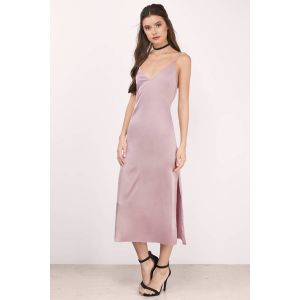 Sexy Satin Summer Midi Dress Women with Slit