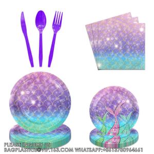 Mermaid Theme Tableware Set Mermaid Disposable Paper Plate Dinnerware Set