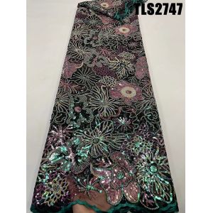 2023 High Quality Friendly lace with sequins fabric selling for african market