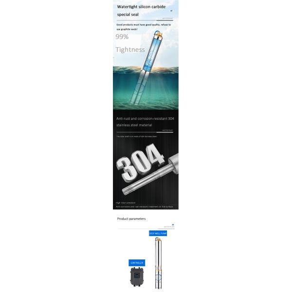 Solar Agricultural Water Pumping System DC96 4 Inch 1500w OEM 304 Stainless Steel