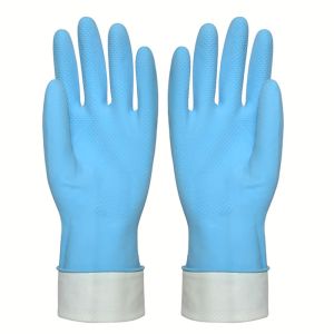 China Cotton Flocklined Household Kittchen Rubber Gloves Rubber Dish Washing Gloves on sale