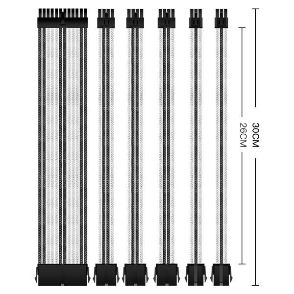 Sleeve Extension Cable 16AWG Extremely Soft Material Wire Sleeve Kit Black White 300mm Sleeved Extension Kit PSU