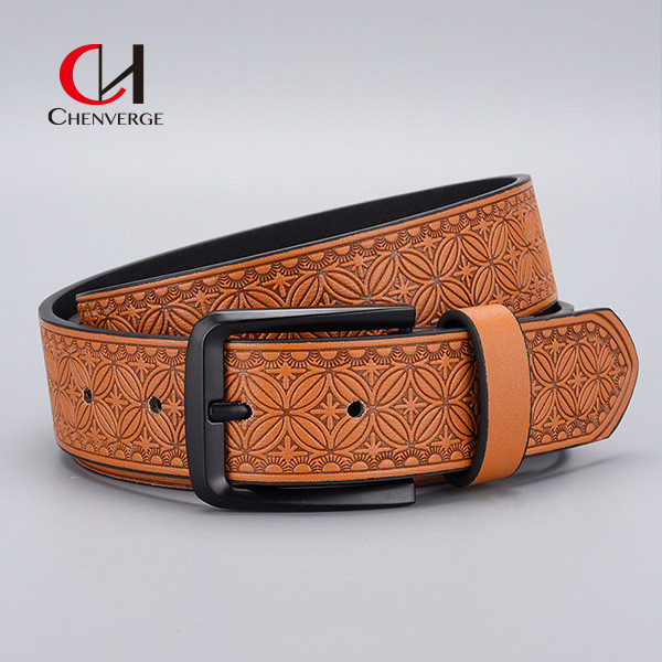 Zinc Alloy Buckle Men's Embossed Leather Belt Business Needle Buckle PU Belt 125cm